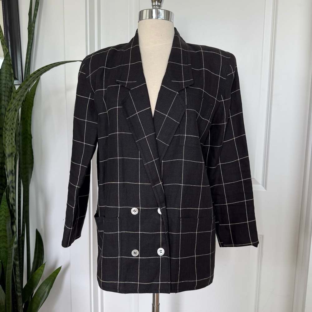 Vintage Liz Claiborne Linen Plaid Blazer